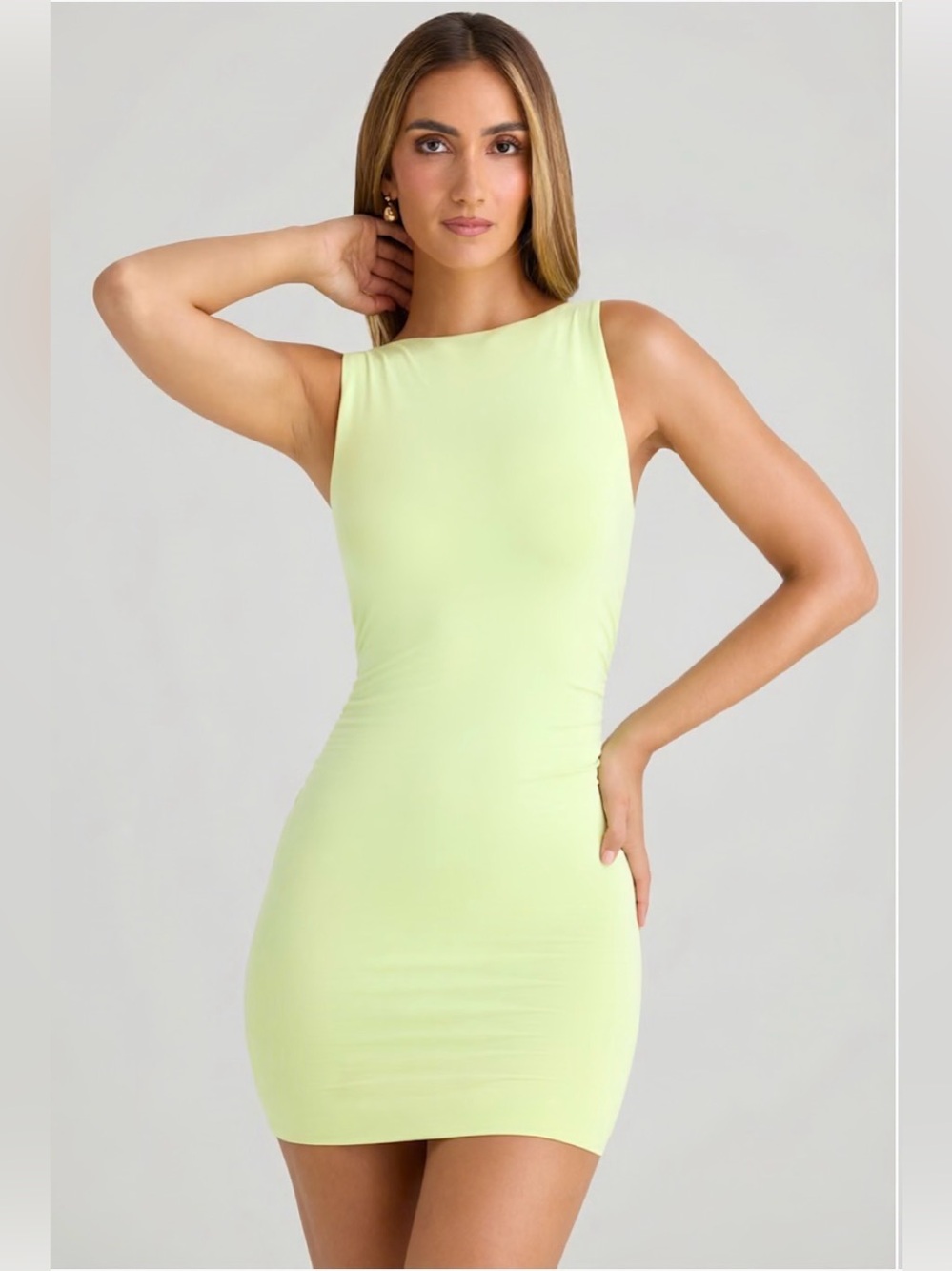Oh Polly Coa Modal High-Neck Open-Back Mini Dress Matcha Green M